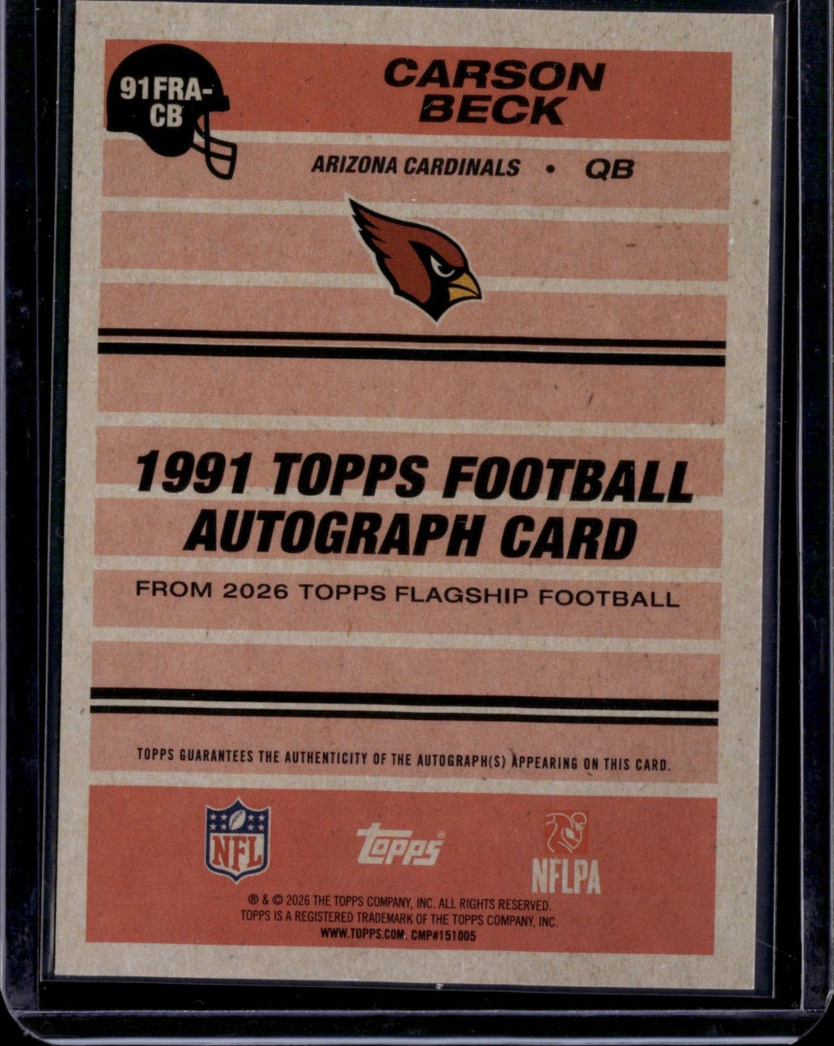 2026 Topps Flagship Carson Beck 1991 35th Anniversary Rookie Auto Blue /150