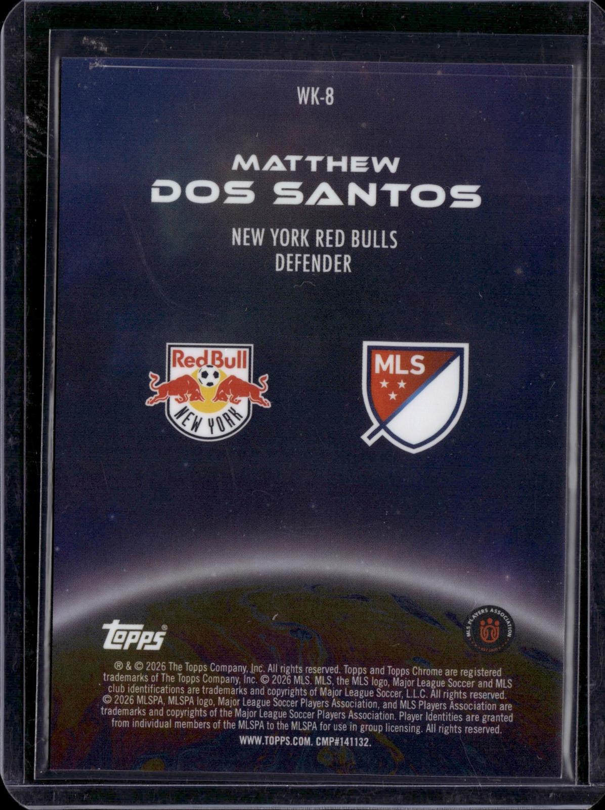2026 Topps Chrome MLS #WK-8 Matthew Dos Santos Wonderkids Gold Refractor