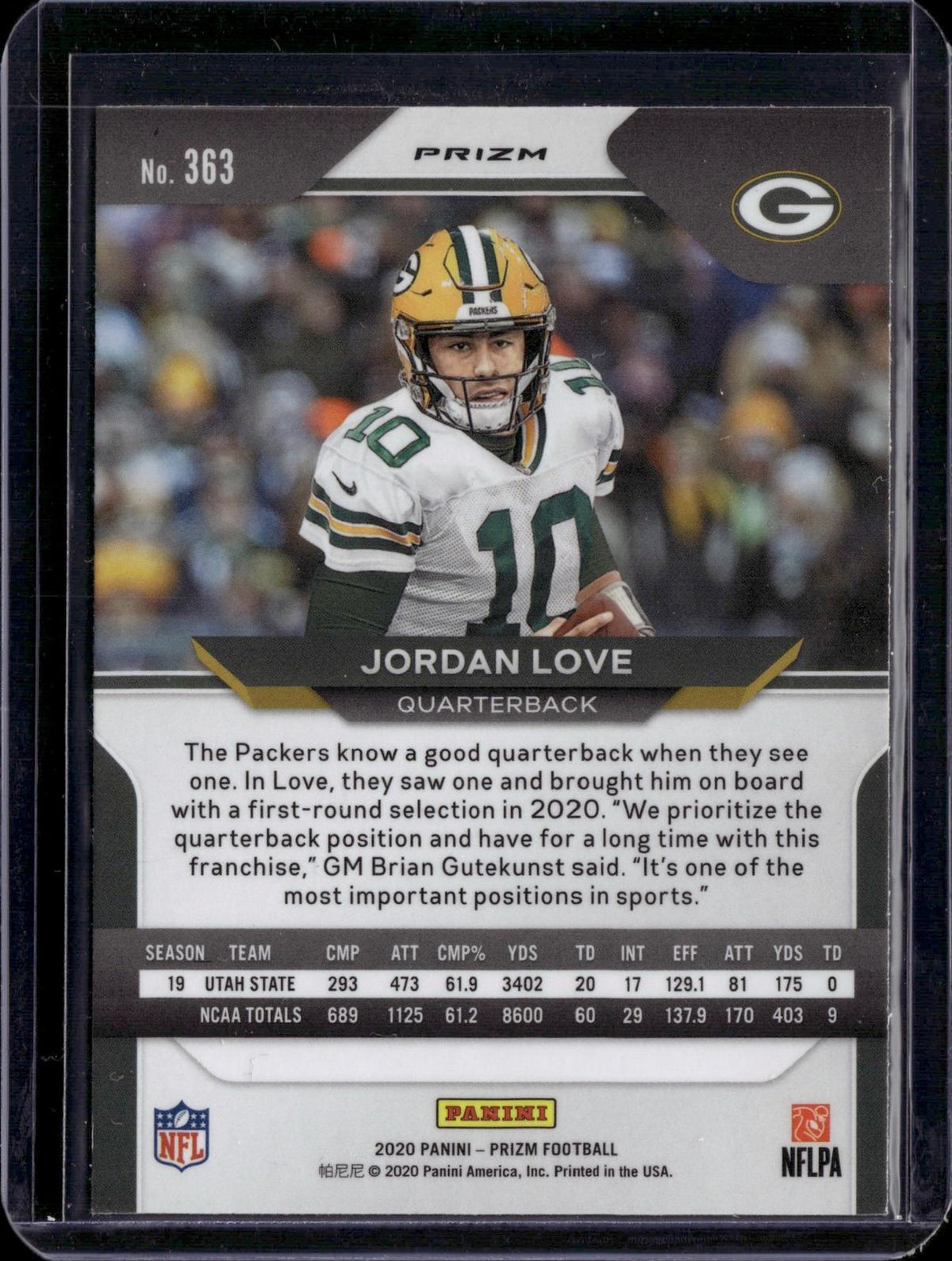 2020 Panini Prizm #363 Jordan Love Orange Lazer