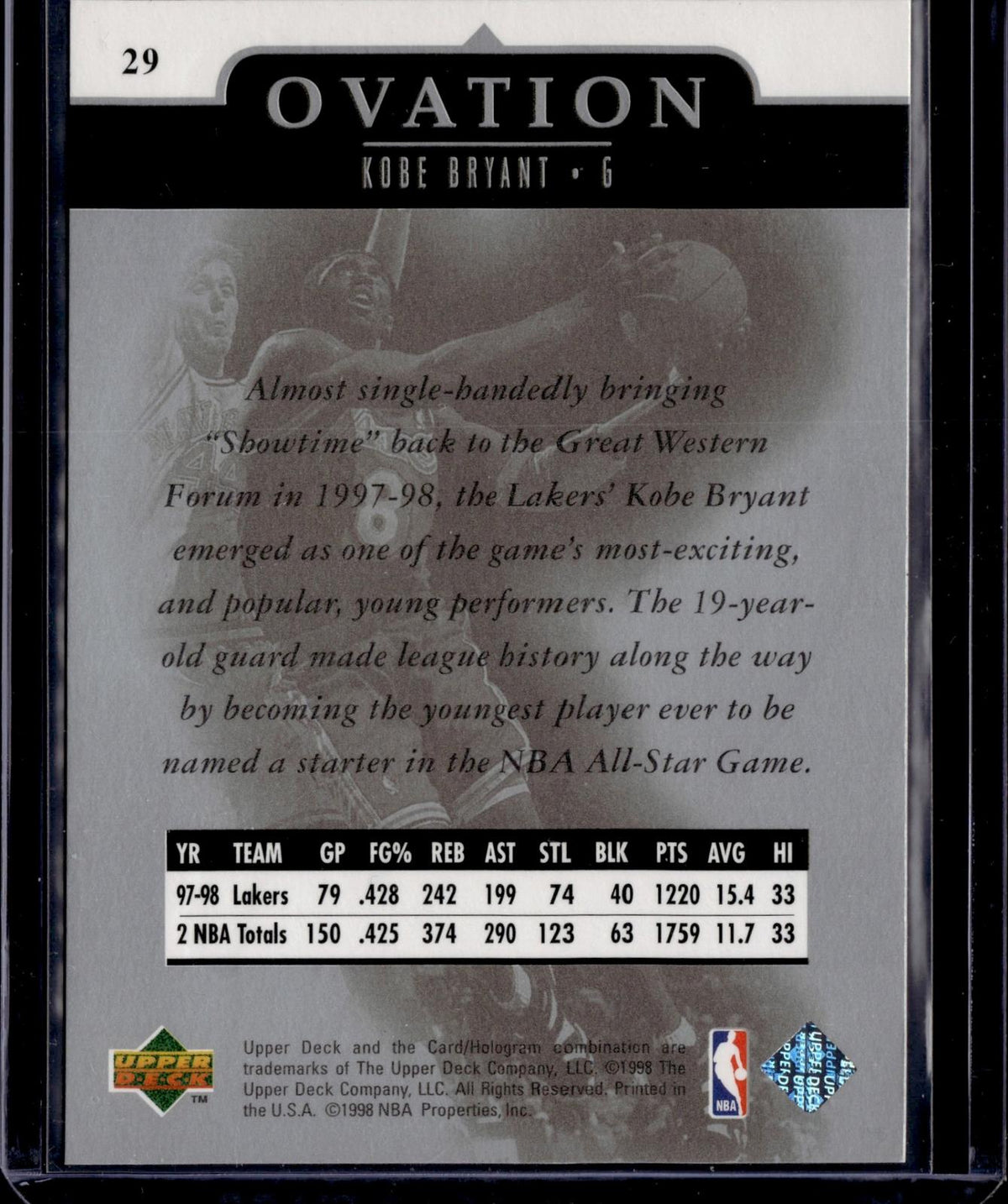 1998-99 Upper Deck Ovation #29 Kobe Bryant