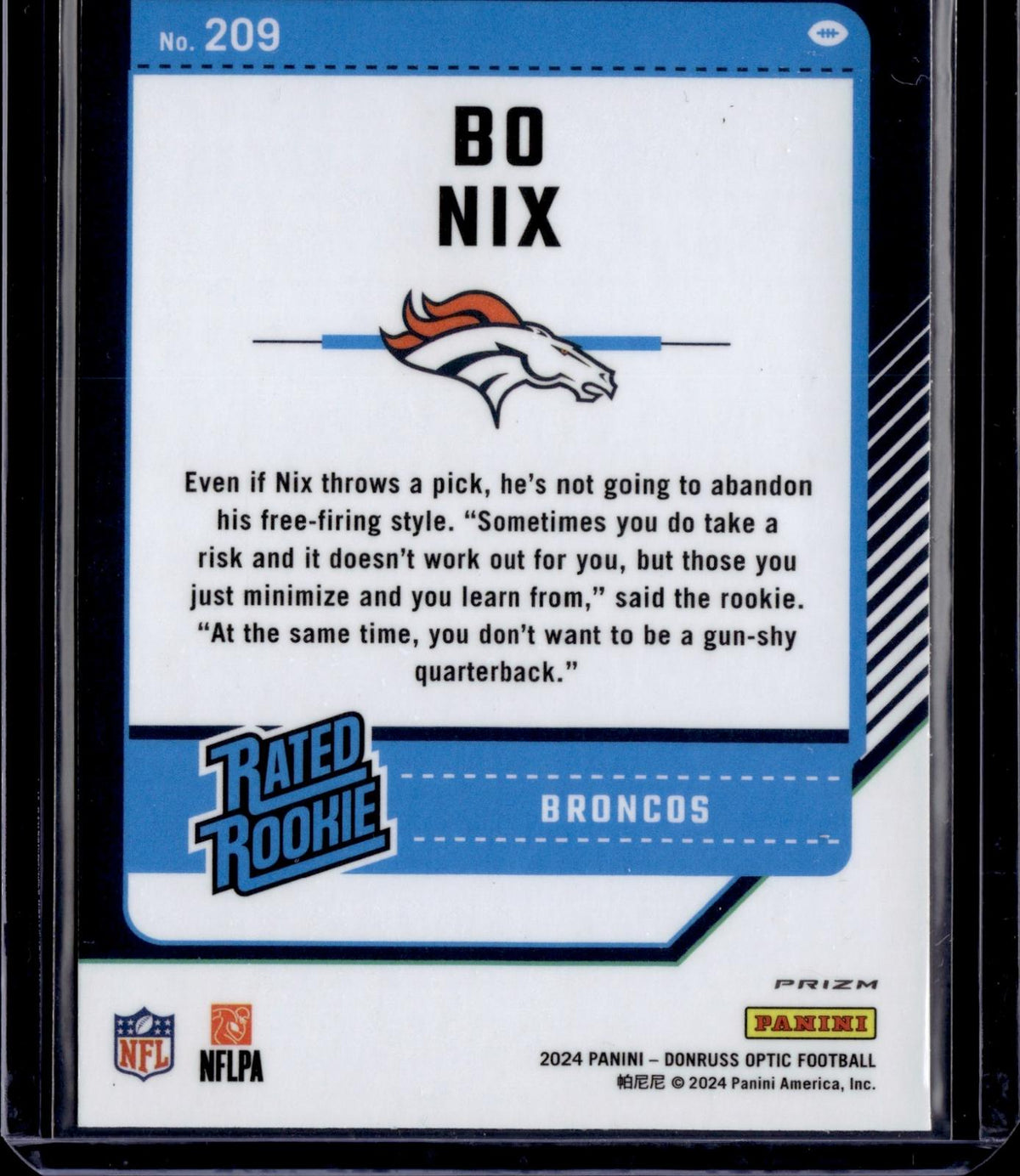 2024 Donruss Optic #209 Bo Nix Blue Glitter