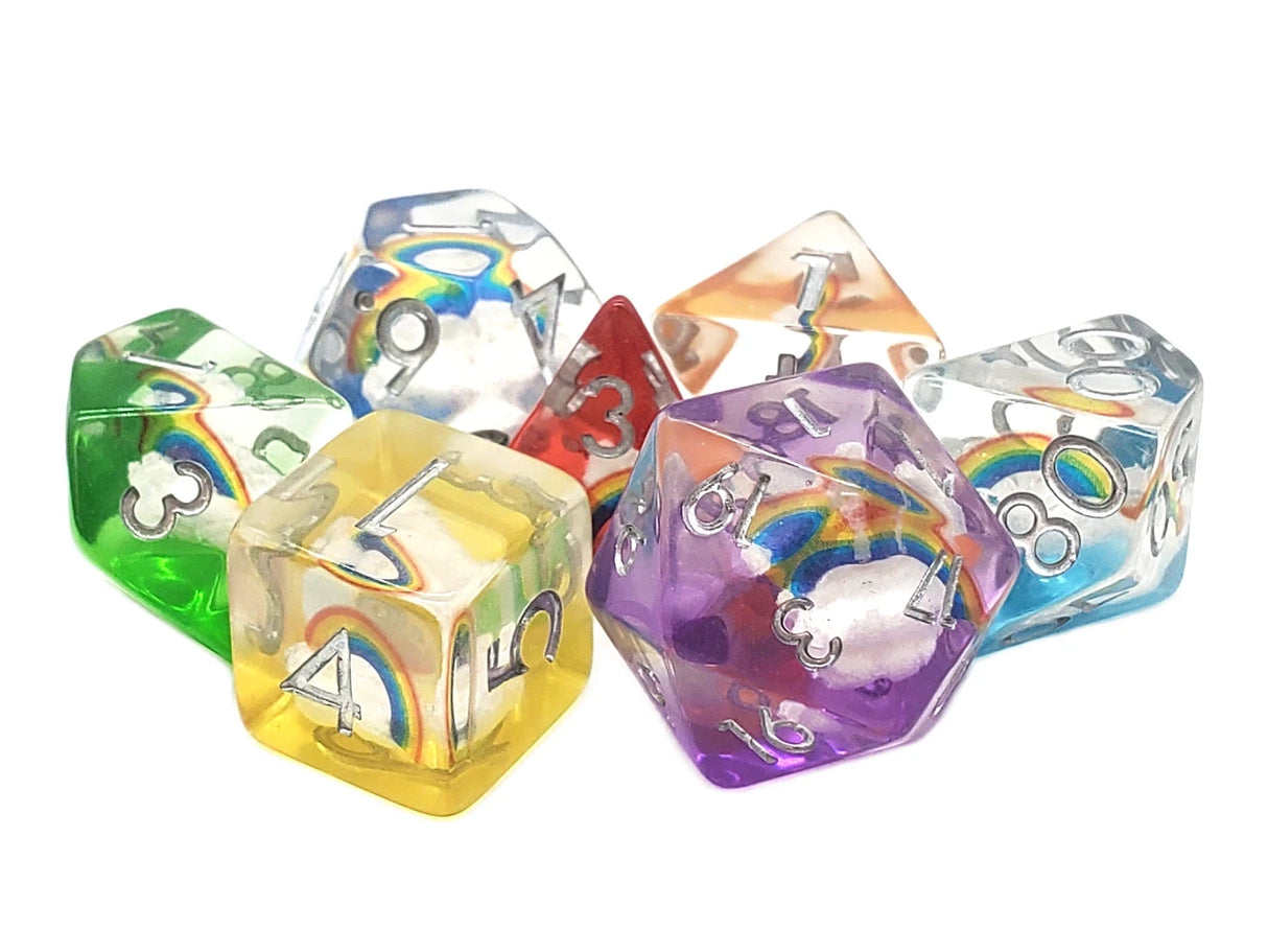 Old School 7 Piece DnD RPG Dice Set: Infused - 7 Color Rainbow