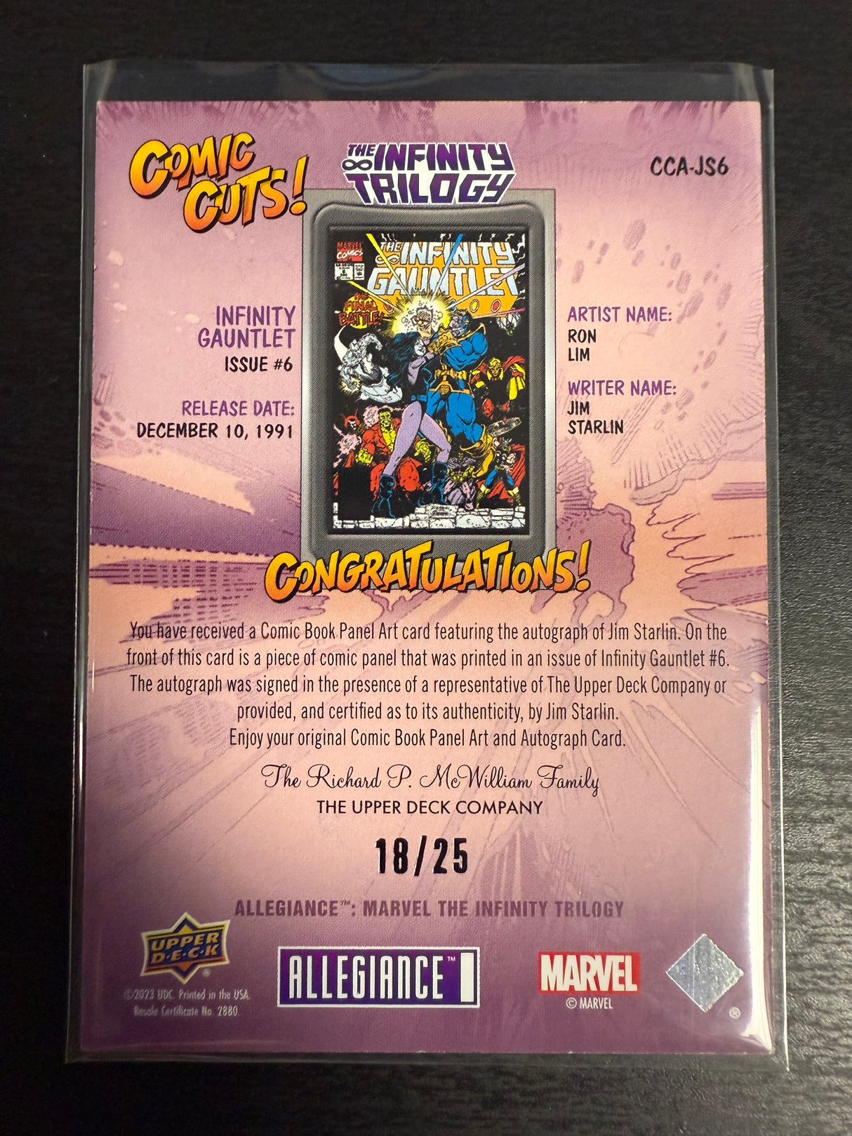2023 Infinity Trilogy Jim Starlin Comic Cuts Auto /25