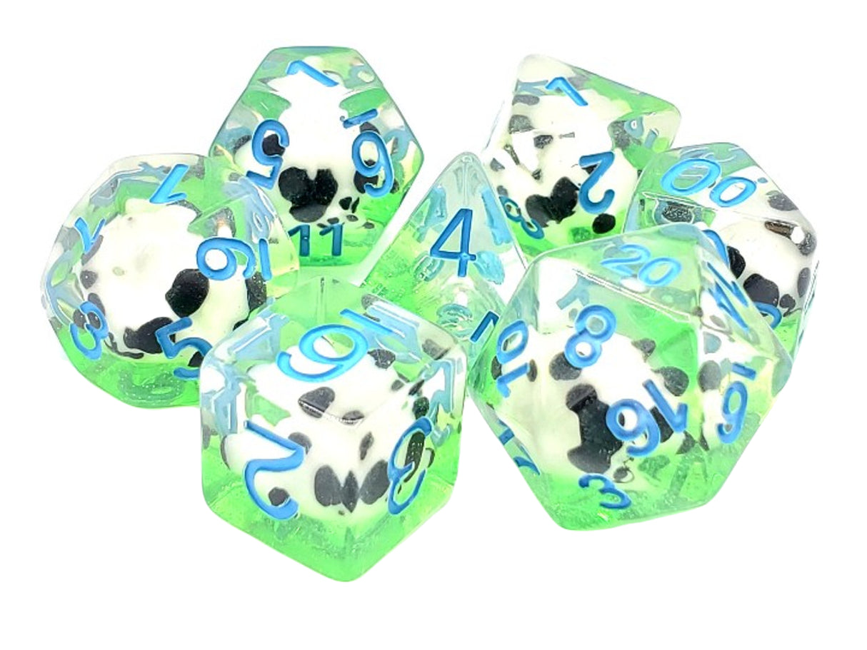 Old School 7 Piece DnD RPG Dice Set: Panda Party