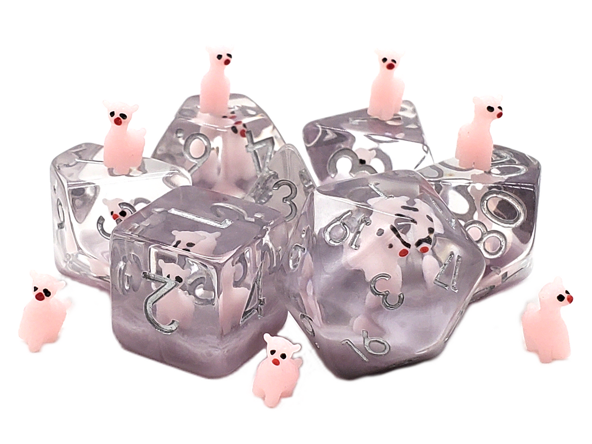 Old School 7 Piece DnD RPG Dice Set: Animal Kingdom - Pink Alpaca