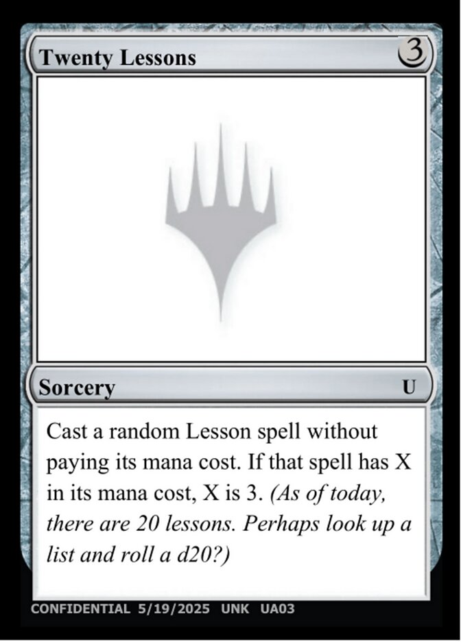 Twenty Lessons (UA03) - Unknown Event (UNK)