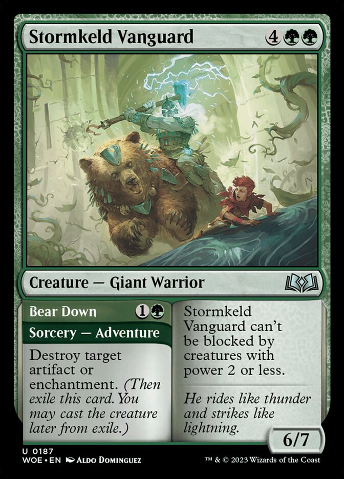 Stormkeld Vanguard // Bear Down (187) - Wilds of Eldraine (WOE)