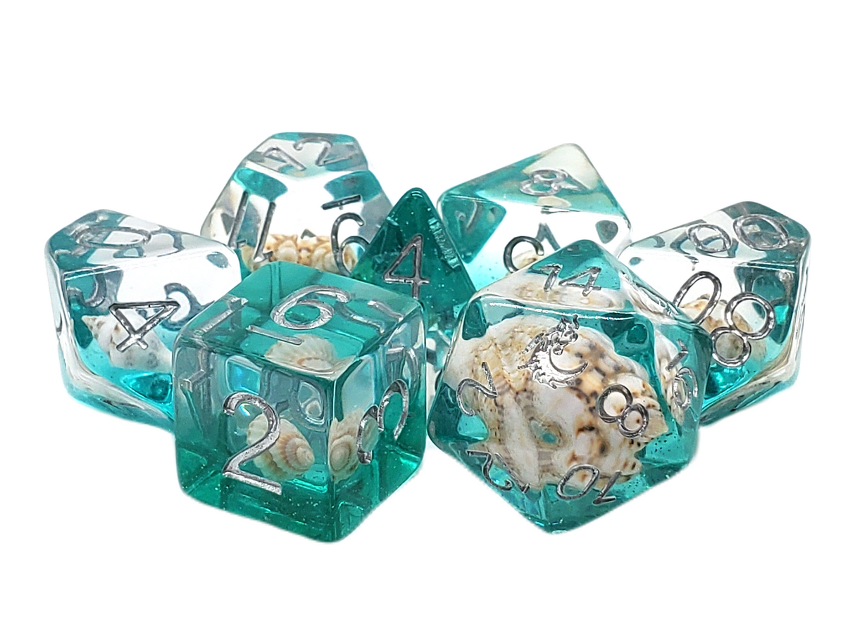 Old School 7 Piece DnD RPG Dice Set: Infused - Beach Party - Aqua