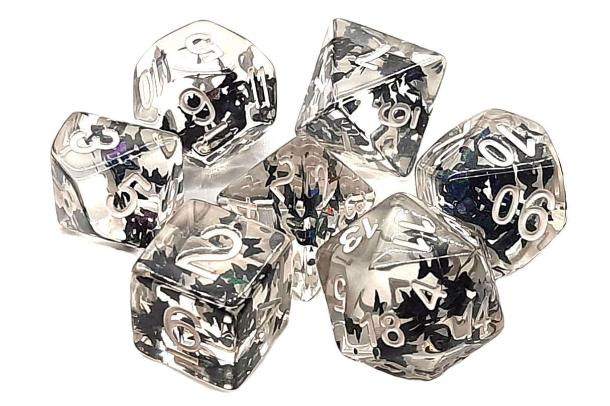 Old School 7 Piece DnD RPG Dice Set: Black Butterfly