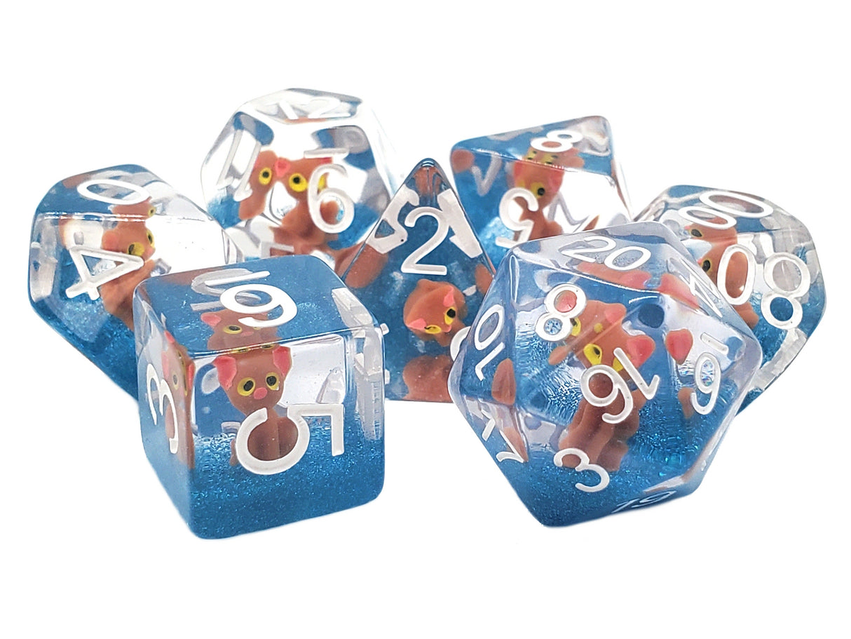 Old School 7 Piece DnD RPG Dice Set: Here Kitty Kitty
