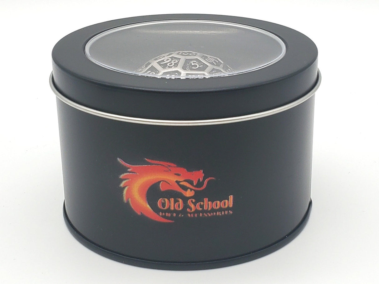 Old School Dice: Hollow Metal 50mm D100 - Dragon's Head - Ancient Silver