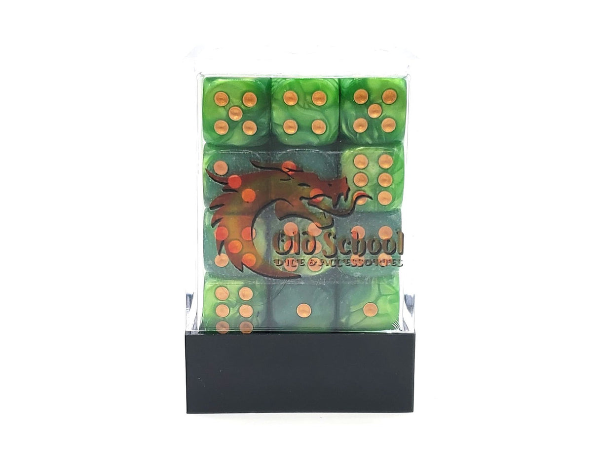 Old School 36ct 12mm D6 Dice Set: Vorpal - Green Splash w/ Gold