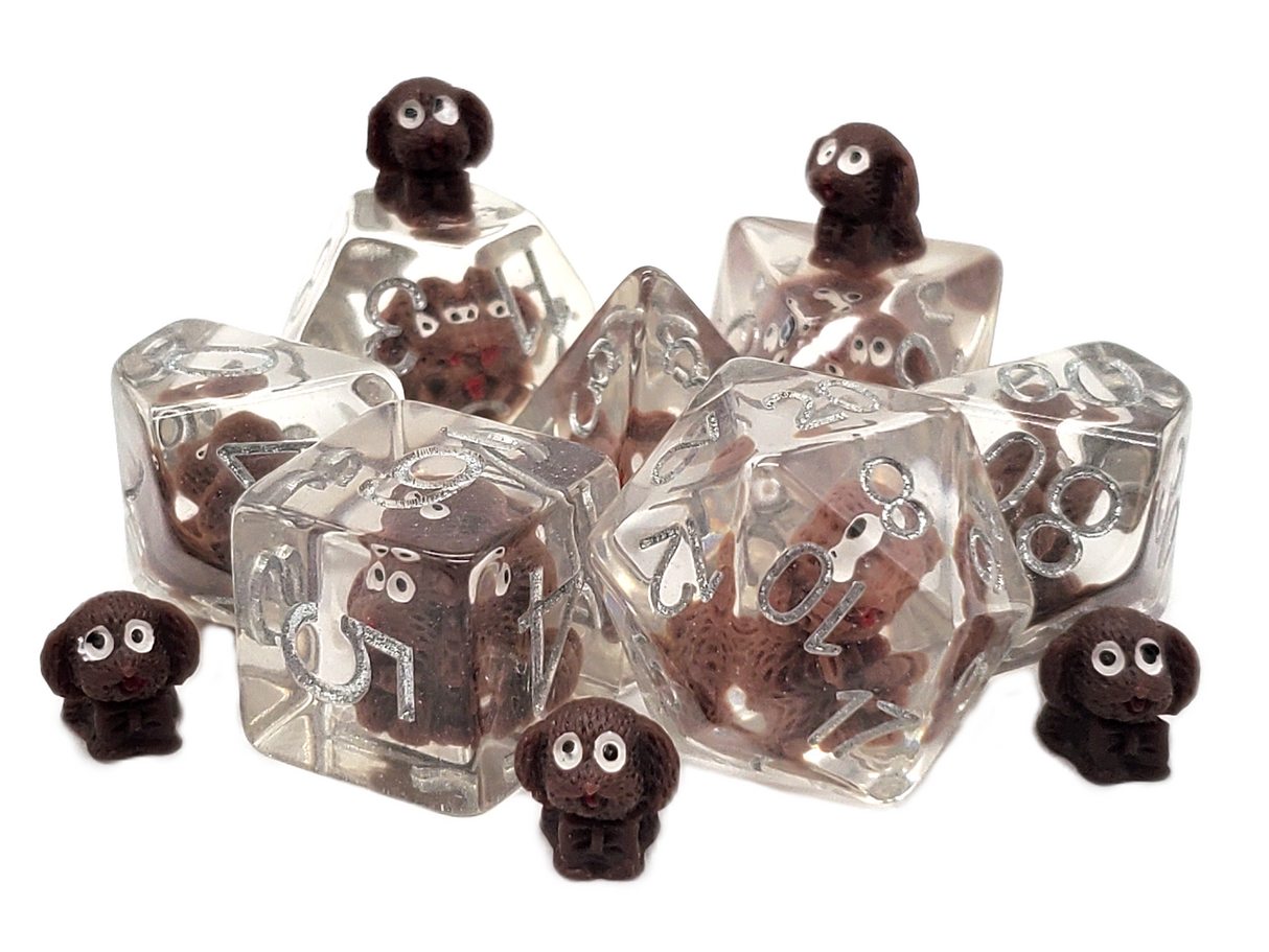 Old School 7 Piece DnD RPG Dice Set: Animal Kingdom - Here Doggy Doggy