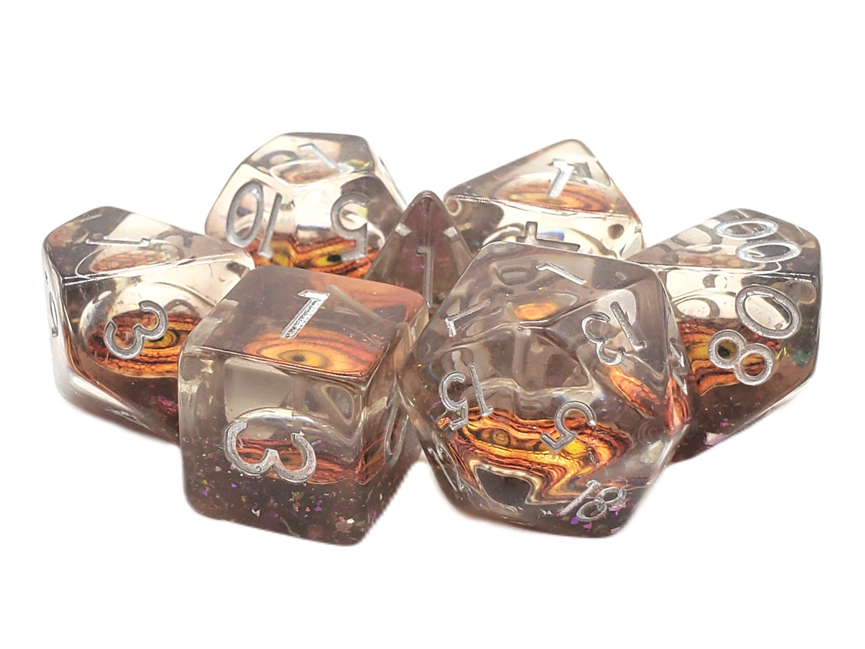 Old School 7 Piece DnD RPG Dice Set: Infused - Dragon Eye Gold