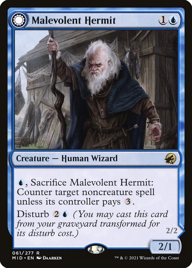 Malevolent Hermit // Benevolent Geist (61) - Innistrad: Midnight Hunt (MID)