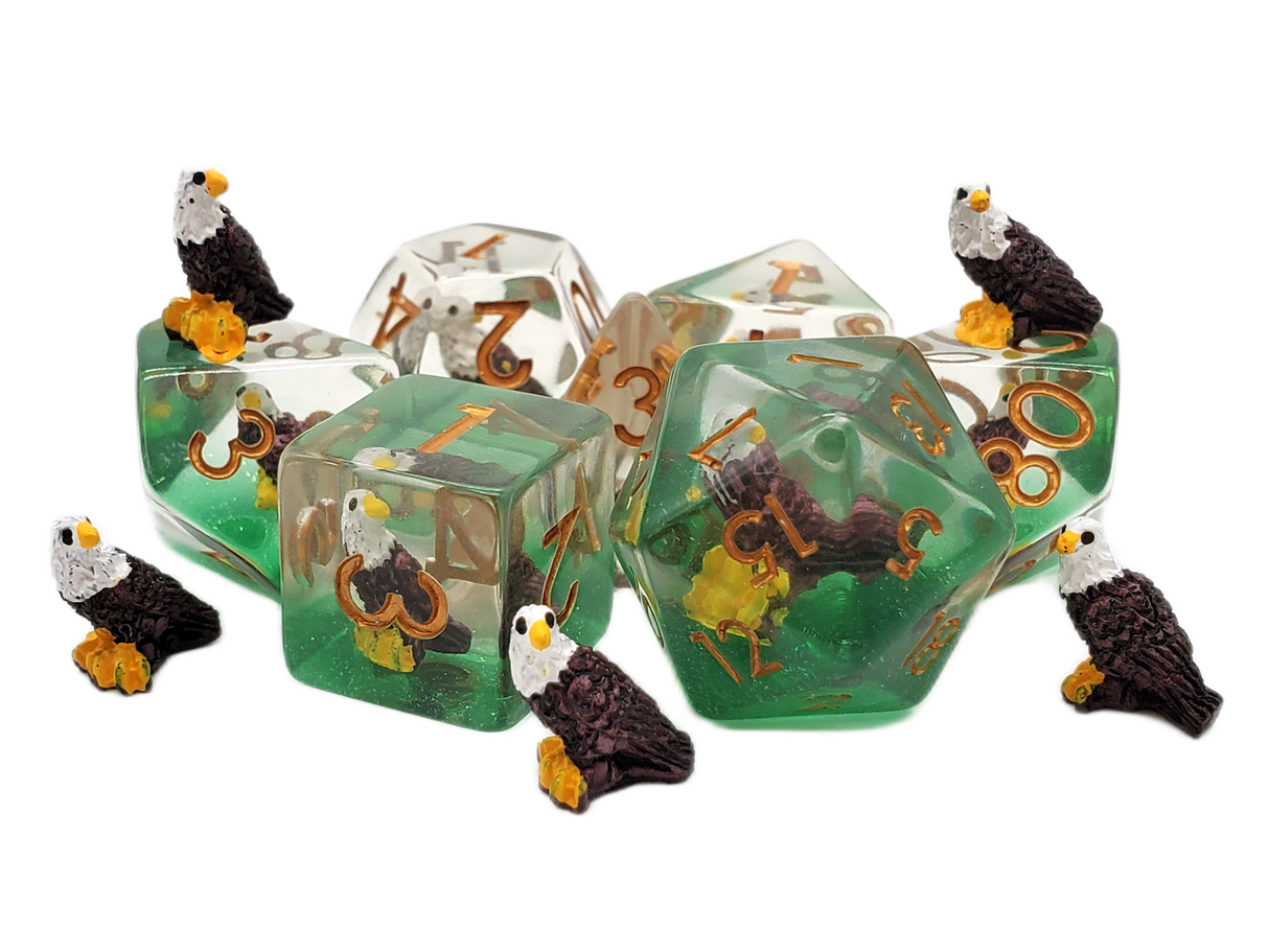 Old School 7 Piece DnD RPG Dice Set: Animal Kingdom - Bald Eagle