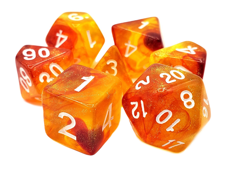 Old School 7 Piece DnD RPG Dice Set: Galaxy - Exploding Sun