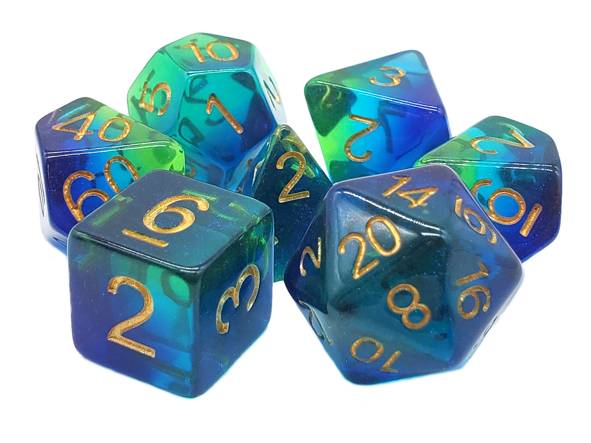 Old School 7 Piece DnD RPG Dice Set: Gradients - Night Time Swim