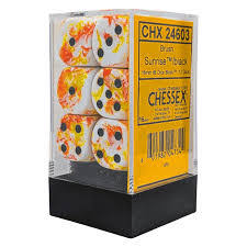 Brush Sunrise/black 16mm D6 Dice Block (12 Dice) - Chessex