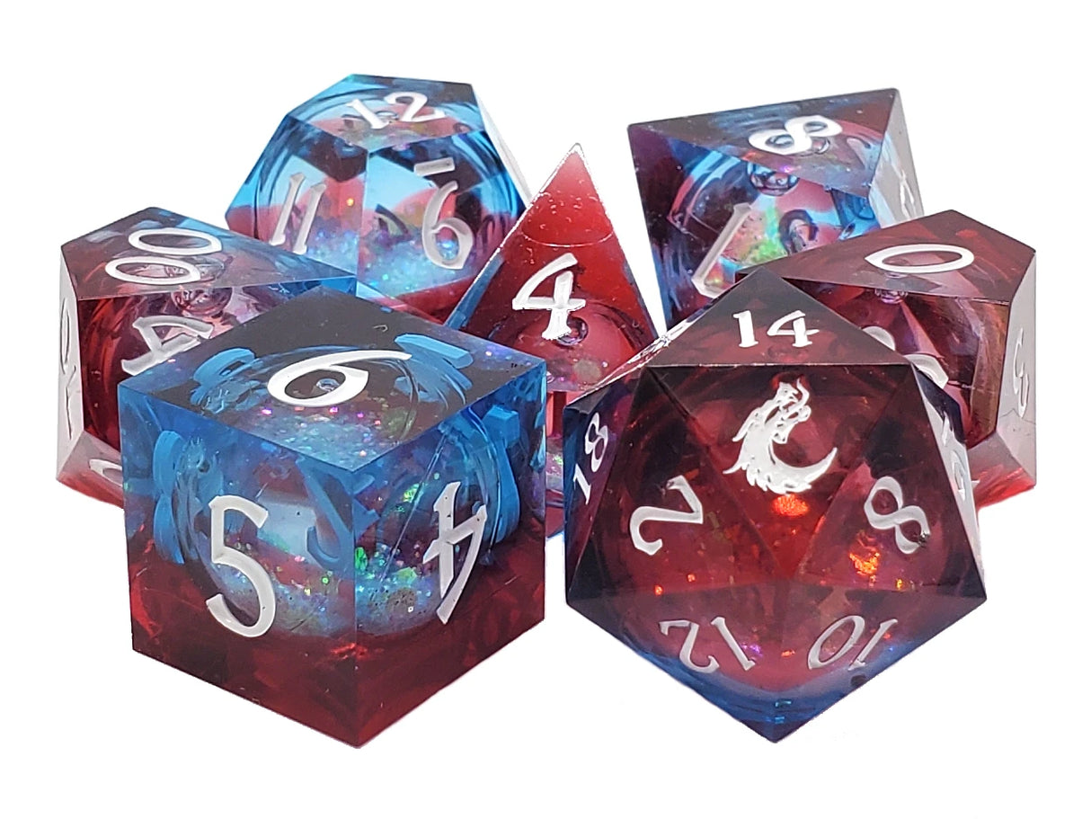 Old School Dice: Sharp Edged 7-Piece Dice Set - Liquid Infused - Space Nebula Fury