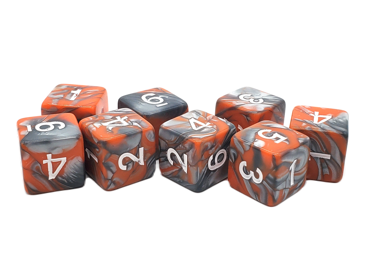 Old School Dice: D6 8-Piece Dice Set - Vorpal - Silver & Orange