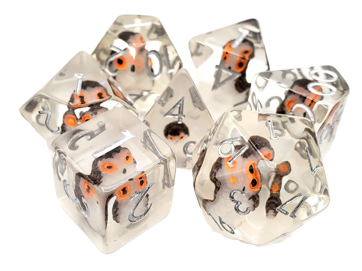 Old School 7 Piece DnD RPG Dice Set: Animal Kingdom - Brown Owl