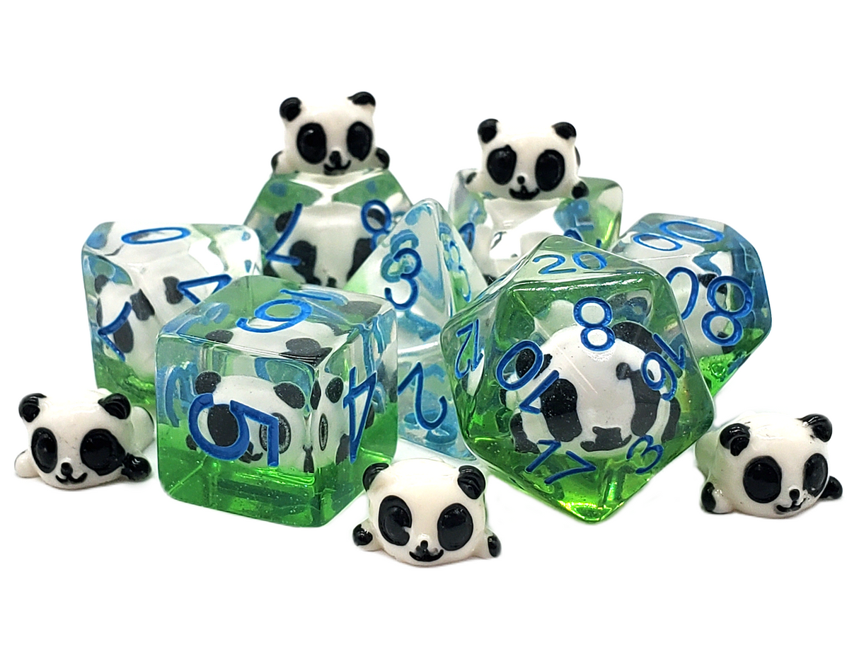 Old School 7 Piece DnD RPG Dice Set: Animal Kingdom - Panda Party