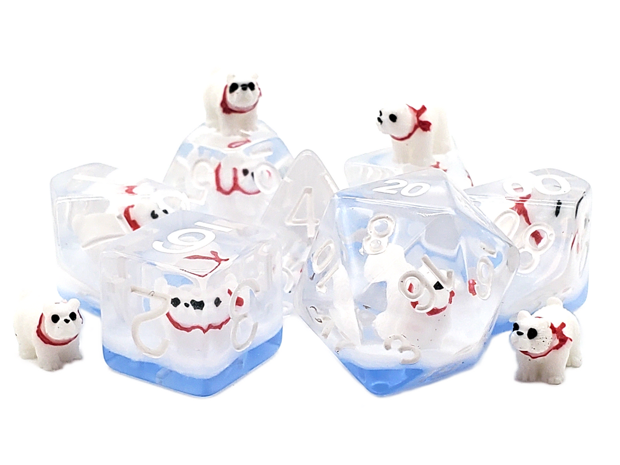 Old School 7 Piece DnD RPG Dice Set: Animal Kingdom - Polar Bear Dive