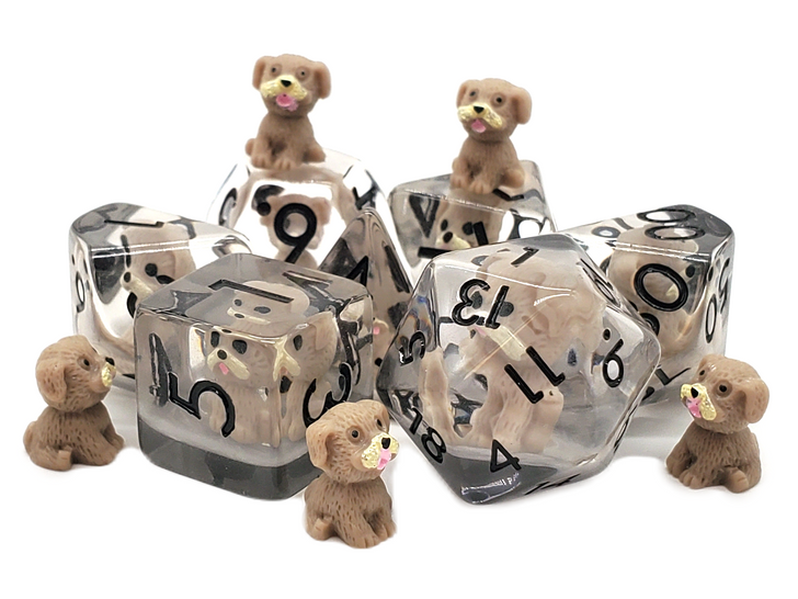 Old School 7 Piece DnD RPG Dice Set: Animal Kingdom - Puppy Dog