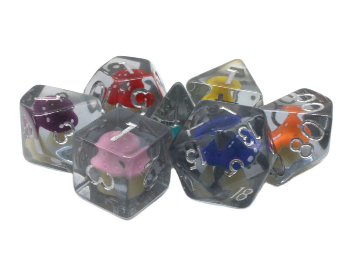 Old School 7 Piece DnD RPG Dice Set: Infused - Mushroom - Rainbow