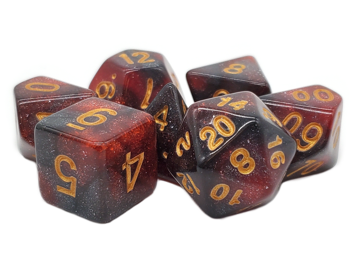 Old School 7 Piece DnD RPG Dice Set: Galaxy - Red & Black