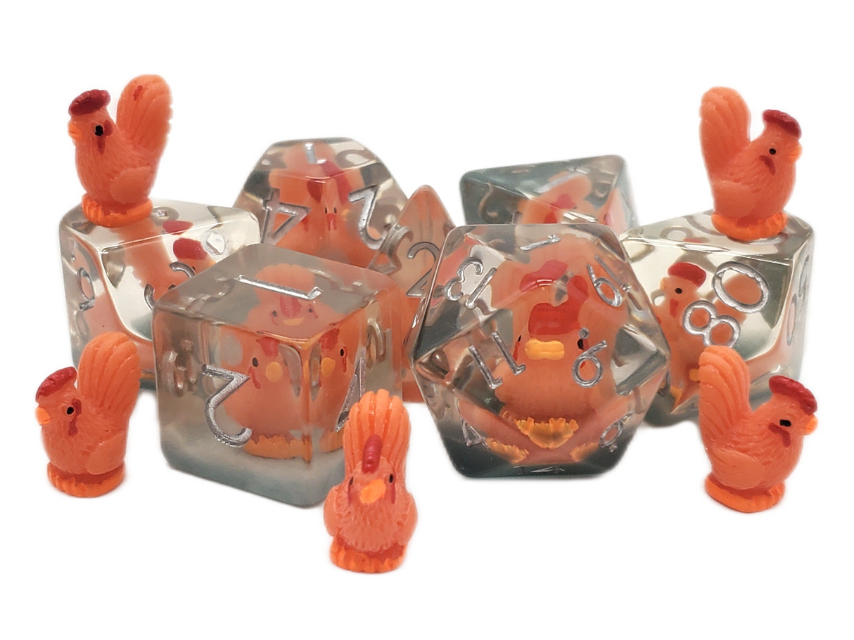 Old School 7 Piece DnD RPG Dice Set: Animal Kingdom - Cock-a-Doodle-Doo!