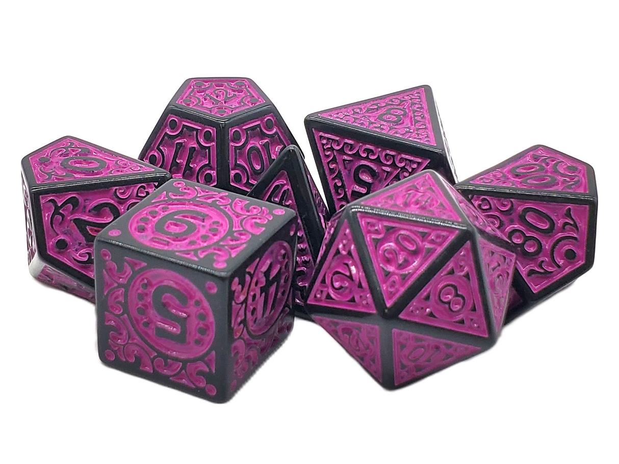 Old School 7 Piece DnD RPG Dice Set: Rune Dice - Magical Runes - Purple