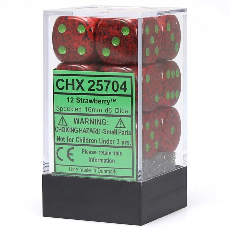 Specked Strawberry 16mm D6 Dice Block (12 Dice) - Chessex