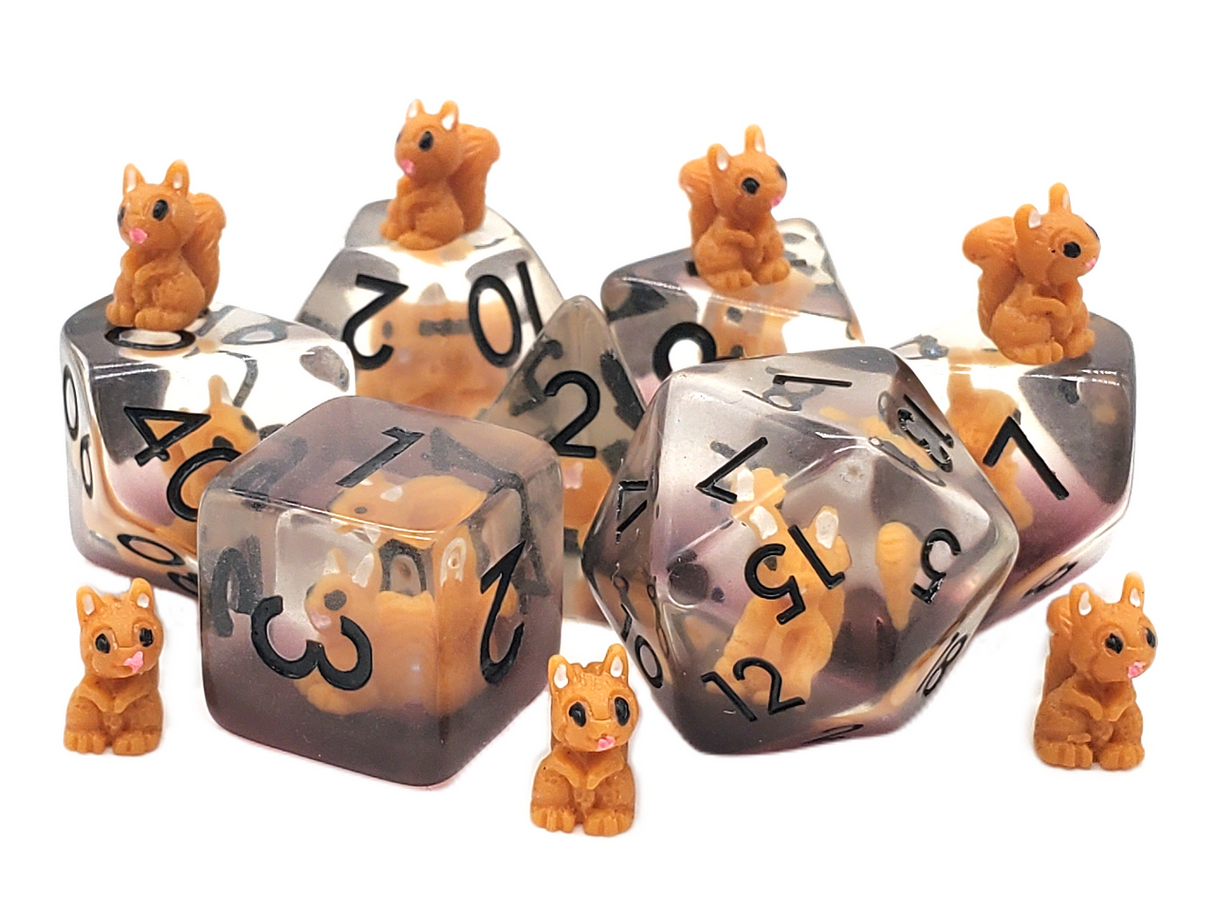 Old School 7 Piece DnD RPG Dice Set: Animal Kingdom - Squirrel - Brown