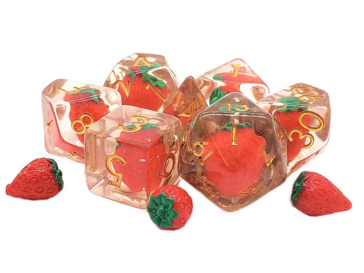 Old School 7 Piece DnD RPG Dice Set: Infused - Strawberry Fields!