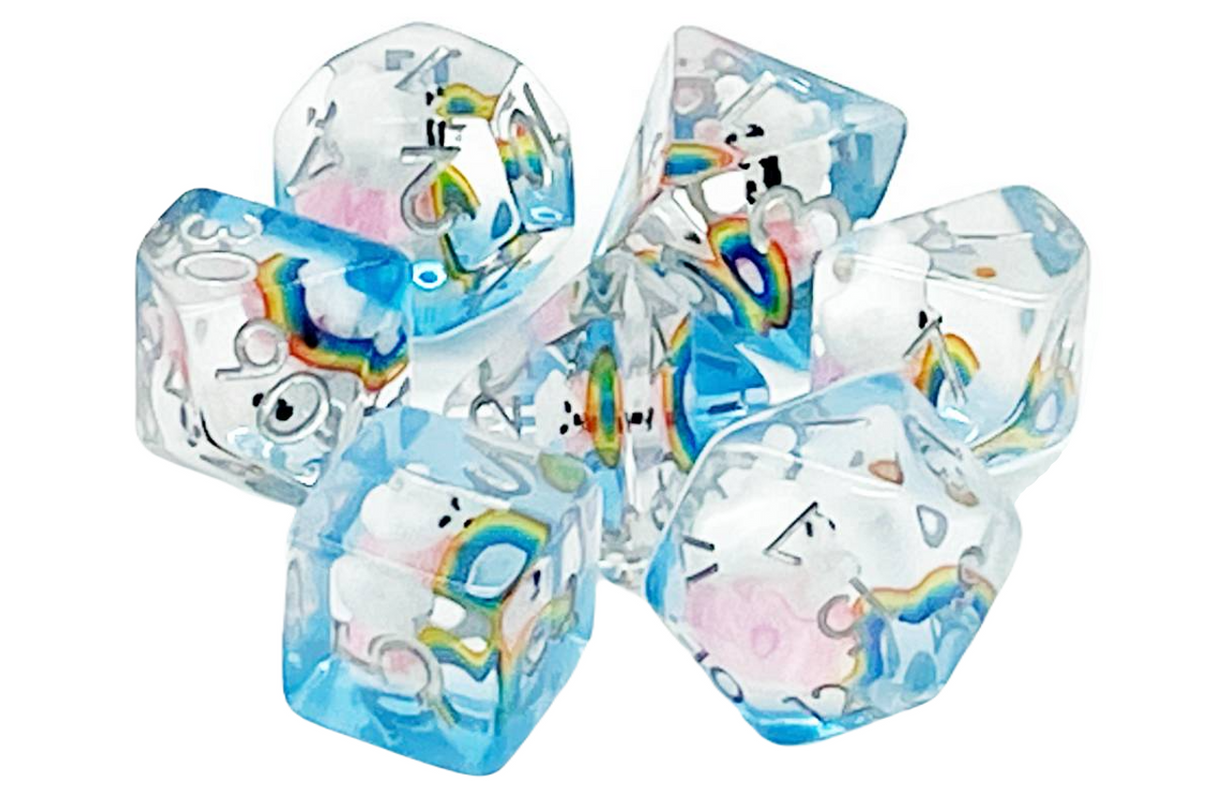 Old School 7 Piece DnD RPG Dice Set: Animal Kingdom - Teddy Bear & Rainbow
