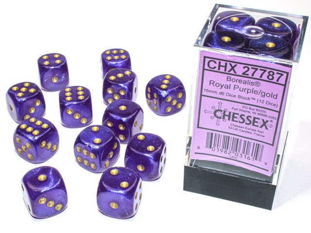 Royal Purple/gold 16mm D6 Dice Block (12 Dice) - Chessex
