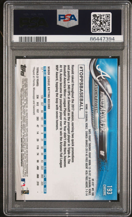 Ronald Acuna Jr. 2018 Topps Chrome #193 - [PSA Graded 10] - Back