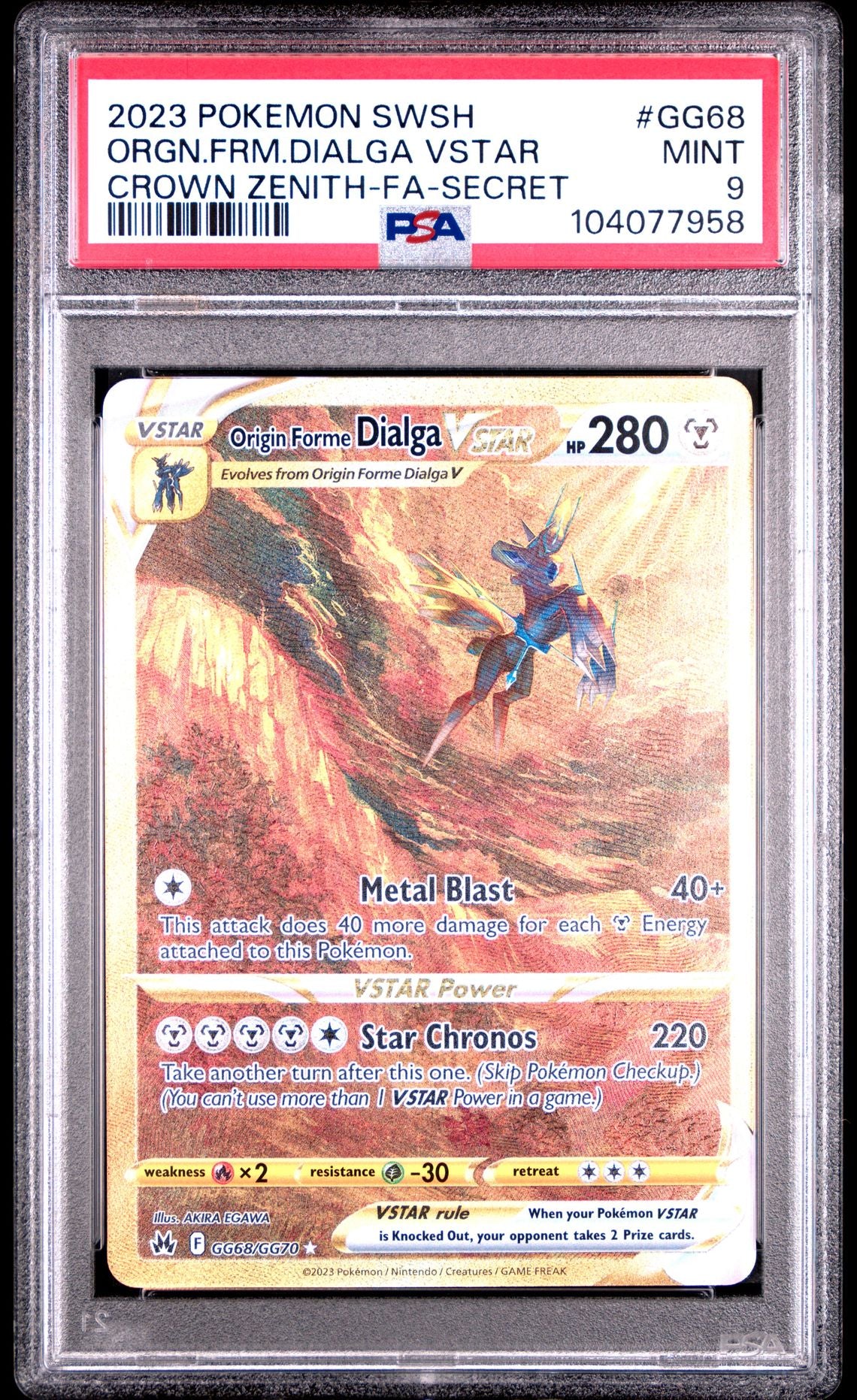 Origin Forme Dialga Vstar Secret #GG68 - [Graded PSA 9] Sword And Shield Crown Zenith
