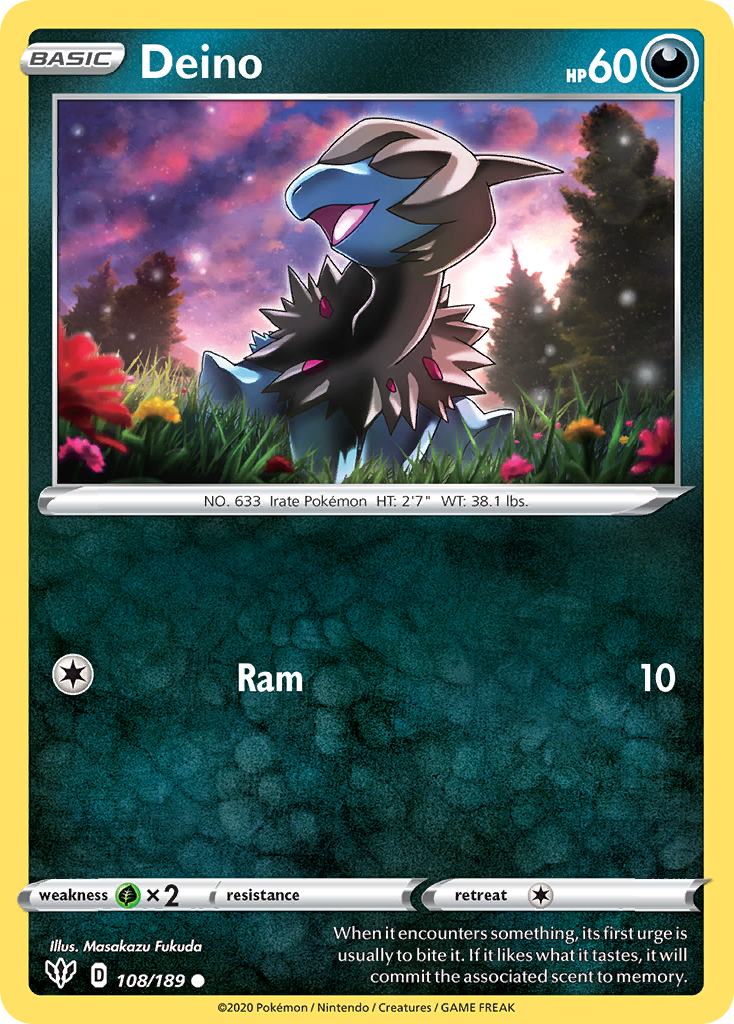 Deino (108/189) - [Reverse Holo] Darkness Ablaze (DAA)