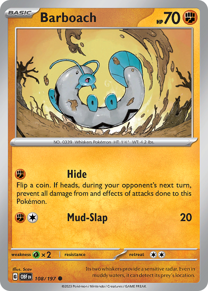 Barboach (108/197) - [Reverse Holo] Obsidian Flames (OBF)