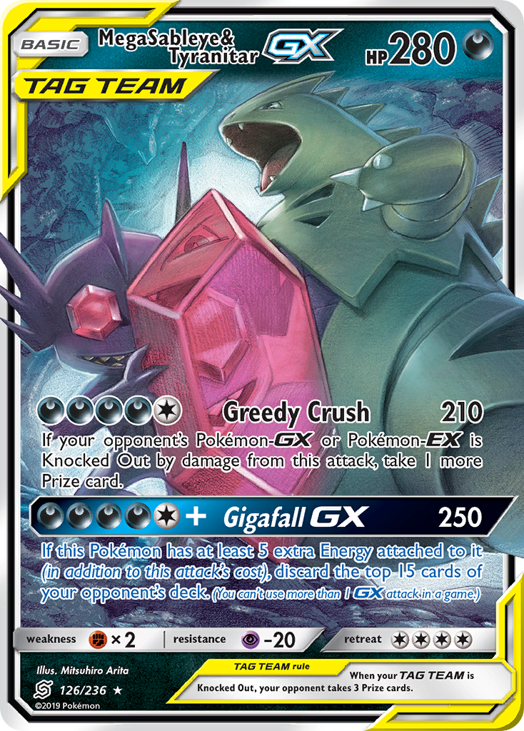 Mega Sableye & Tyranitar-GX (126/236) - [Holo Foil] Unified Minds (UNM)
