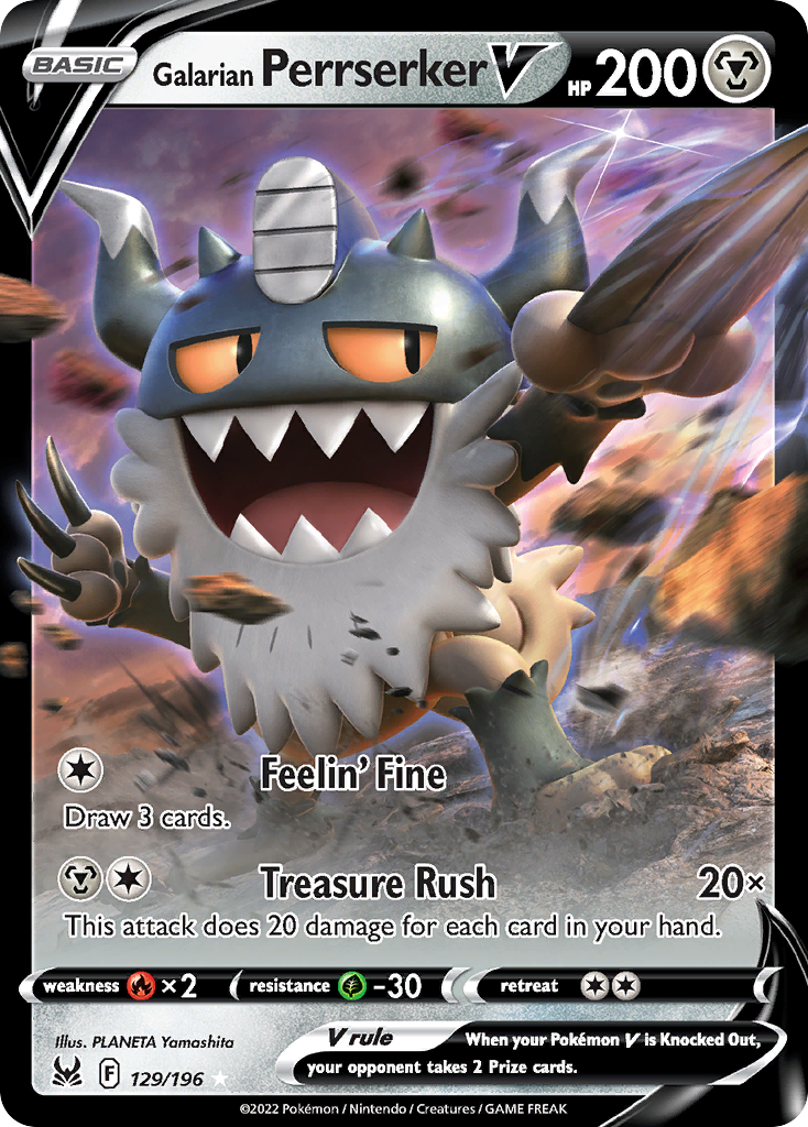 Galarian Perrserker V (129/196) - [Holo Foil] Lost Origin (LOR)