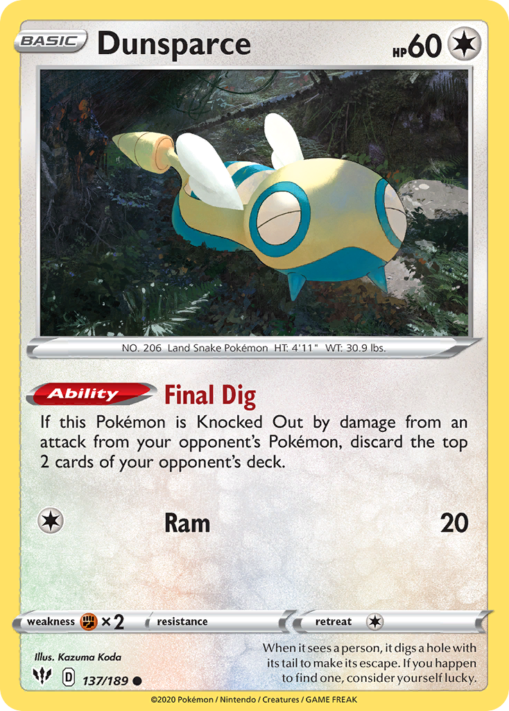 Dunsparce (137/189) - [Reverse Holo] Darkness Ablaze (DAA)