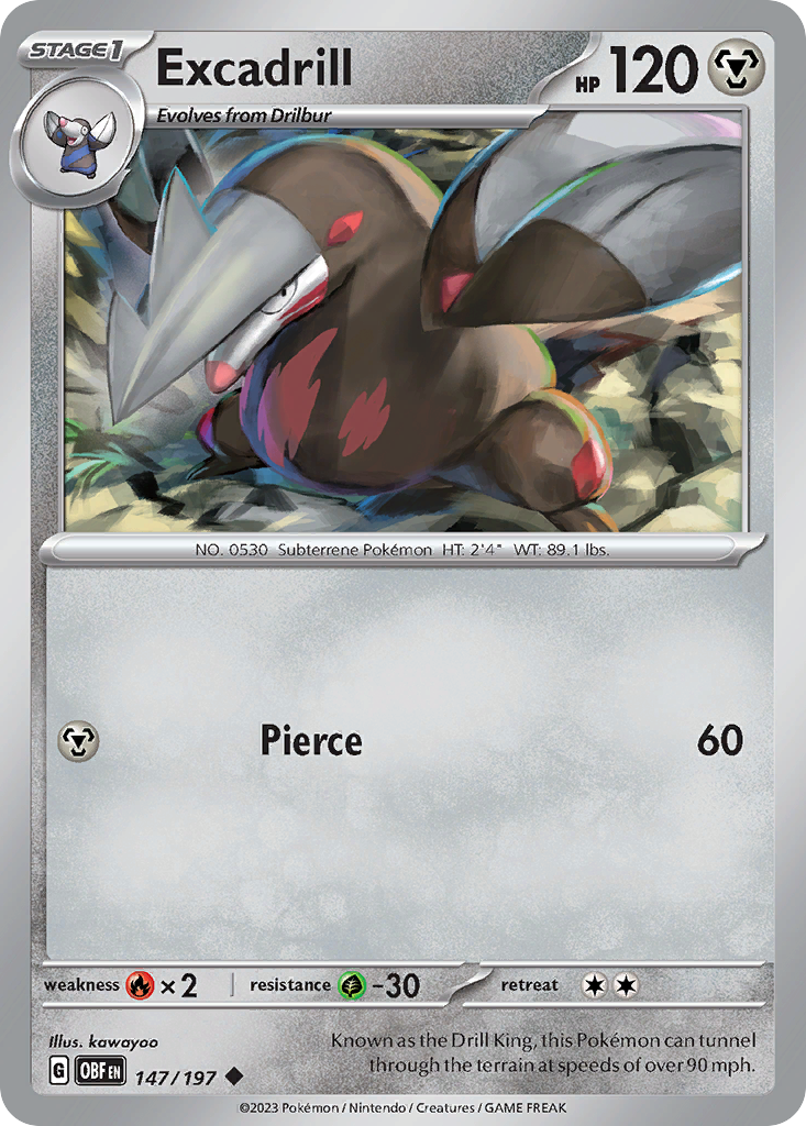 Excadrill (147/197) - [Reverse Holo] Obsidian Flames (OBF)