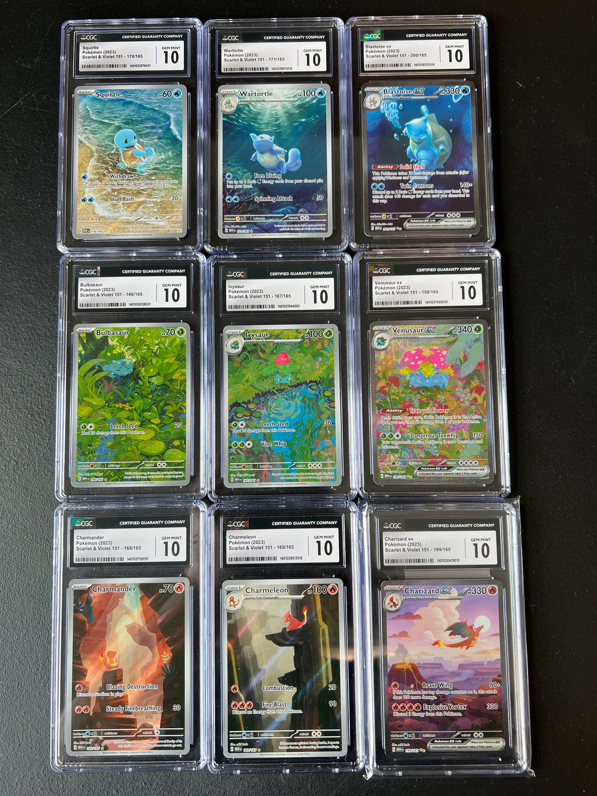 151 "Big Three" Starters Evolution Line Collection (Charizard, Blastoise, Venusaur) - [Graded CGC 10] Pokemon 151