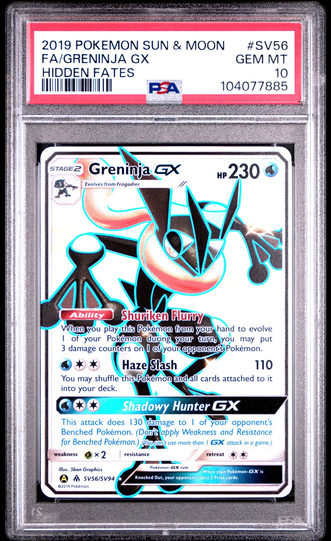 Greninja Gx #56 - [Graded PSA 10] Sun & Moon Hidden Fates Sv