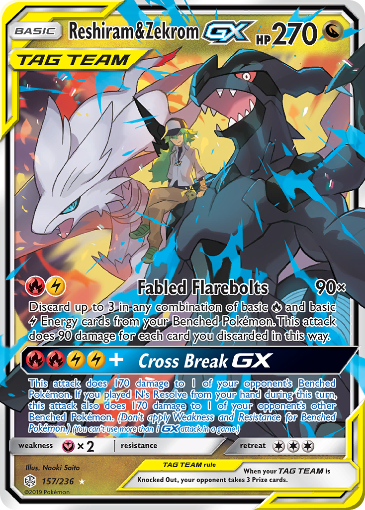 Reshiram & Zekrom-GX (157/236) - [Holo Foil] Cosmic Eclipse (CEC)