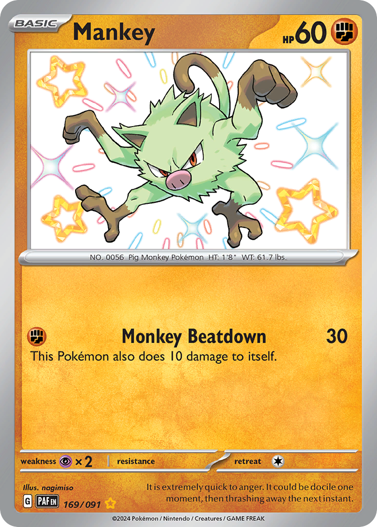 Mankey (169/91) - [Shiny Holo] Paldean Fates (PAF)